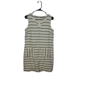 Boden Sleeveless Mini‎ Linen Dress-Womens-Size 8-White/Blue